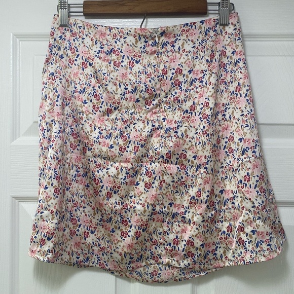 japna mini skater skirt floral women’s satin rose soft double lined medium M - Picture 5 of 7